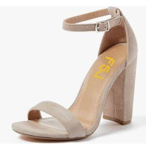 FSJ Light Grey Classic Chunky High Heel Sandals Open Toe Ankle Strap Single Band